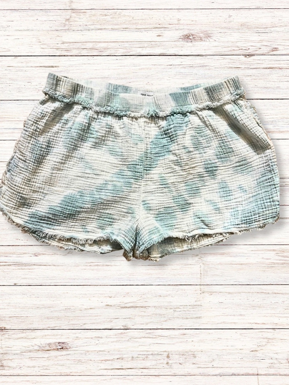 TRUE CRAFT Tie Dye Lounge Shorts Blue White Rough Edge Hem Elastic Waist Size XL